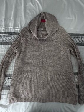 Liz Claiborne Taupe Cable & Ribbed Cowl Neck Sweater